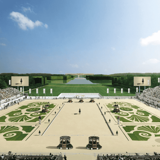 3D-graphic-of-Château-de-Versailles,-equestrian-venue-for-the-Paris-2024-Olympic-Games